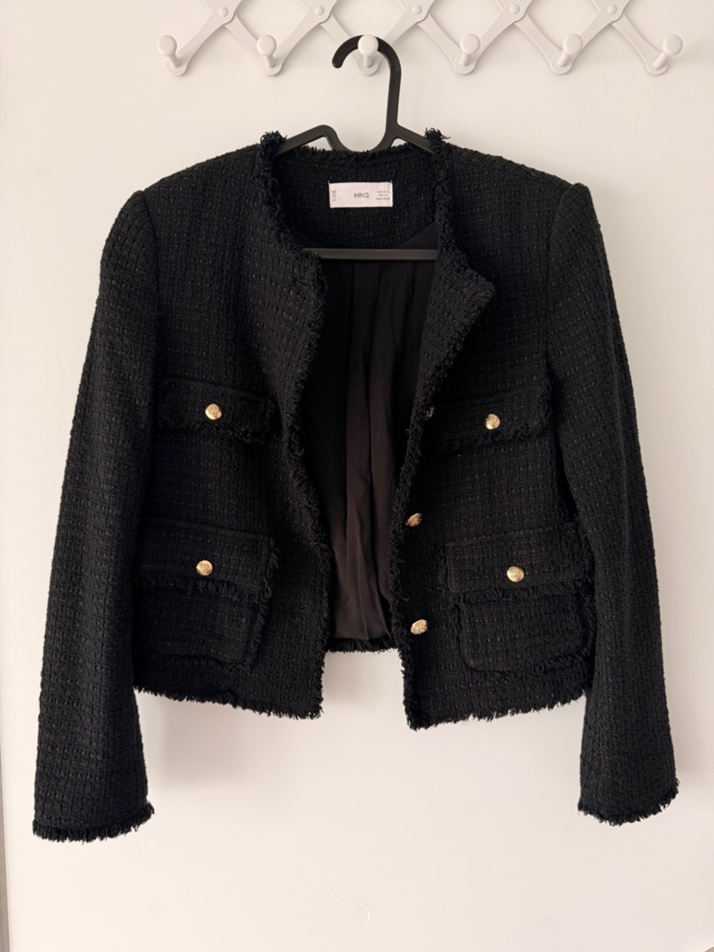 Mango Black Tweed Jacket with Gold Buttons